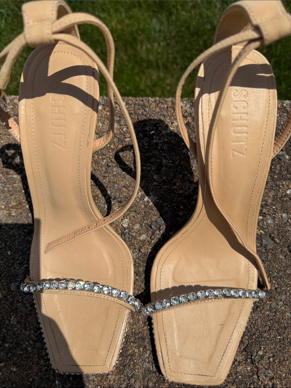 SCHUTZ Nude Rhinestone-Strap Stiletto Sandals - Picture 2 of 8